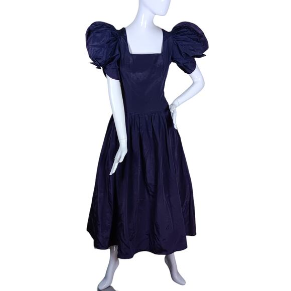 Vintage 90s Prom Dress Size Medium Purple Puffy Short Sleeves Fit and Flare Cut - Picture 1 of 12